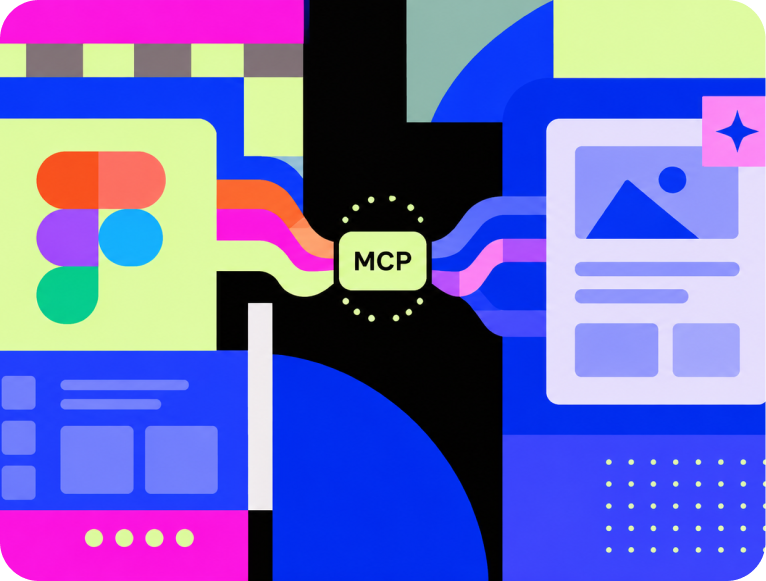 Figma and an MCP badge wired together across a design system layout